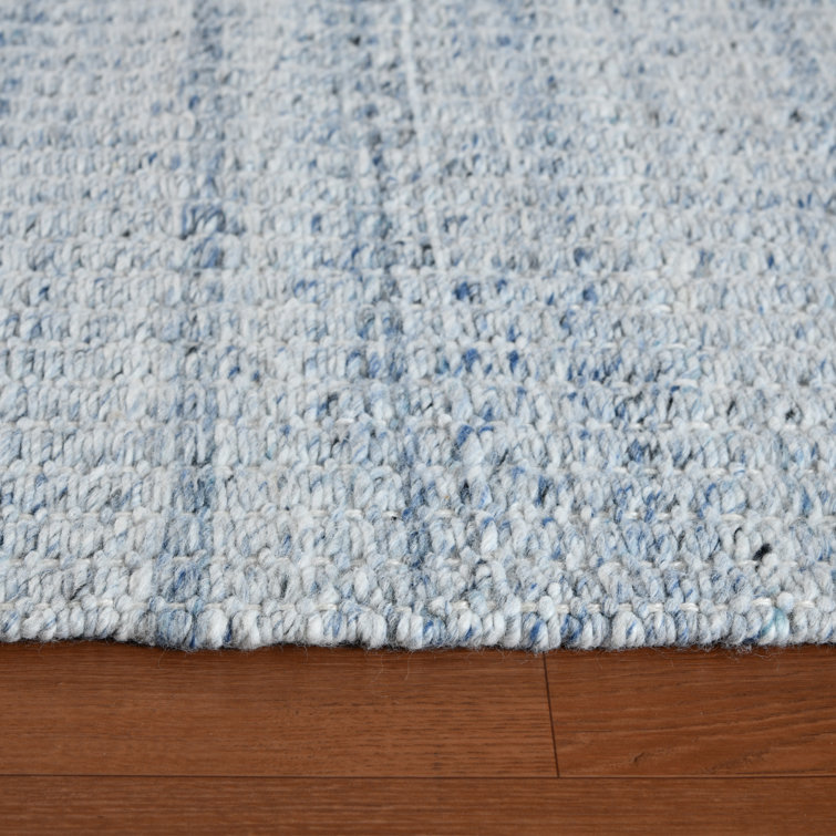 Sky Blue Geometric Hand-Woven Synthetic Area Rug
