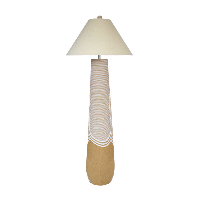 Harlee Beige Natural Woven Floor Lamp with Linen Shade