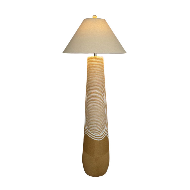 Harlee Beige Natural Woven Floor Lamp with Linen Shade