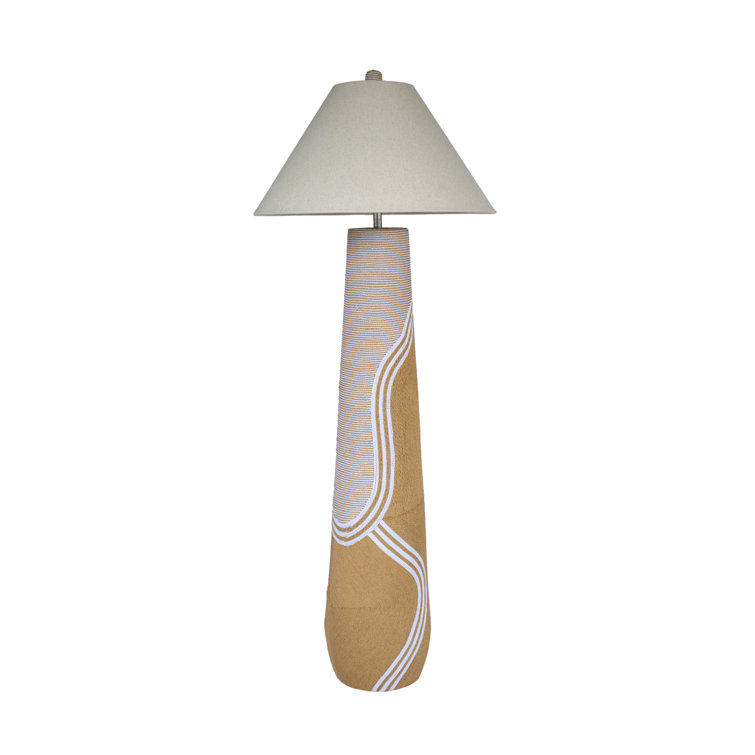 Harlee Beige Natural Woven Floor Lamp with Linen Shade