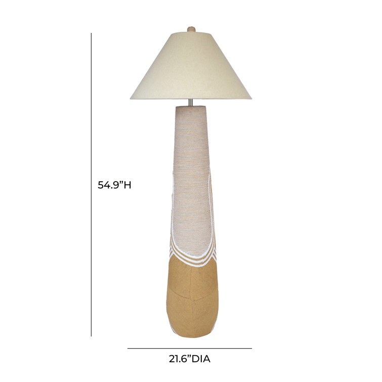 Harlee Beige Natural Woven Floor Lamp with Linen Shade