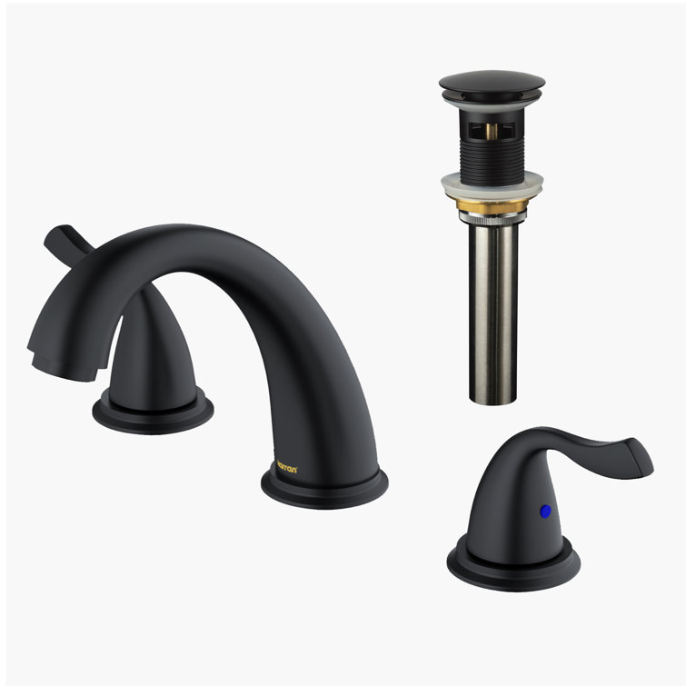 Fulham Matte Black 2-Handle Widespread Bathroom Faucet with Brass Accents