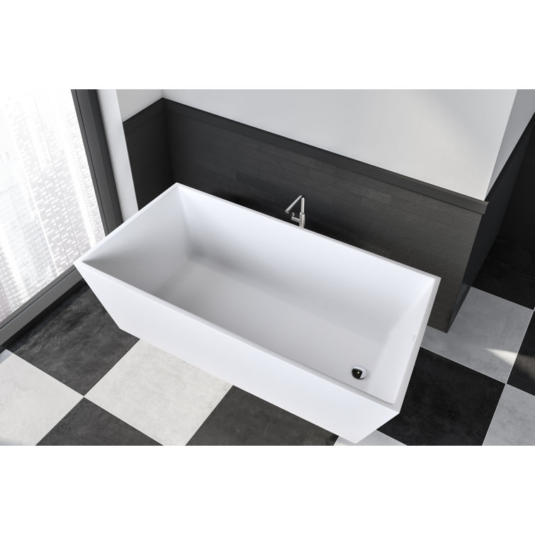 Matte White Acrylic Freestanding Rectangular Soaking Bathtub