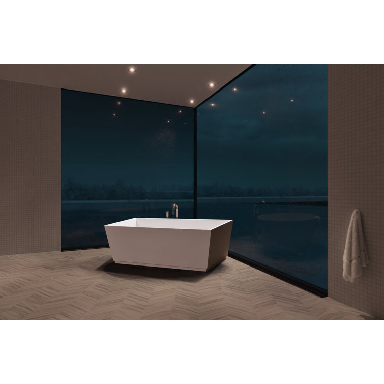 Matte White Acrylic Freestanding Rectangular Soaking Bathtub