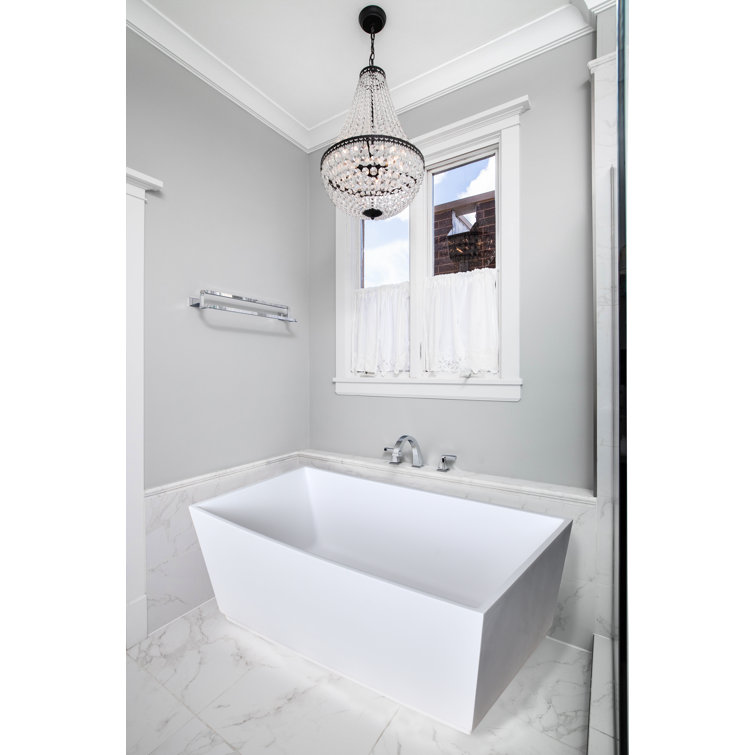 Matte White Acrylic Freestanding Rectangular Soaking Bathtub