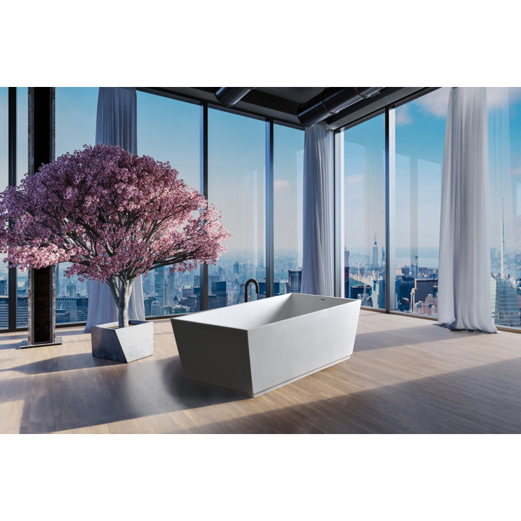Matte White Acrylic Freestanding Rectangular Soaking Bathtub