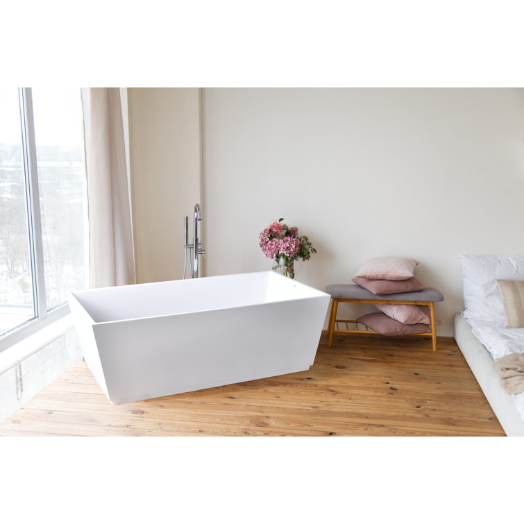 Matte White Acrylic Freestanding Rectangular Soaking Bathtub