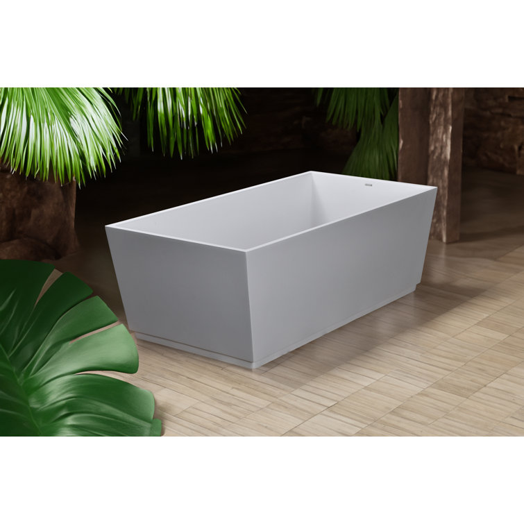 Matte White Acrylic Freestanding Rectangular Soaking Bathtub