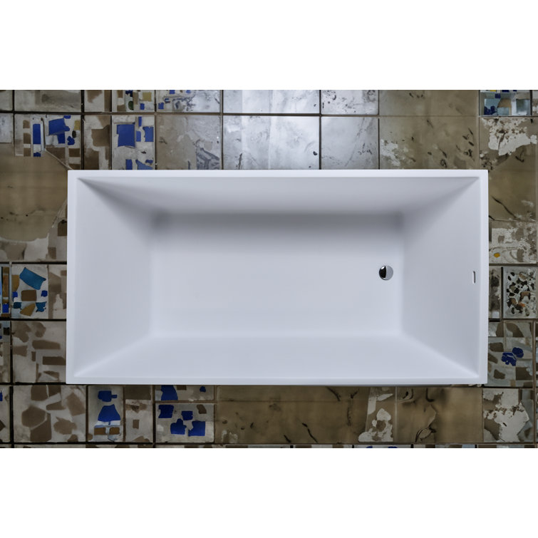 Matte White Acrylic Freestanding Rectangular Soaking Bathtub