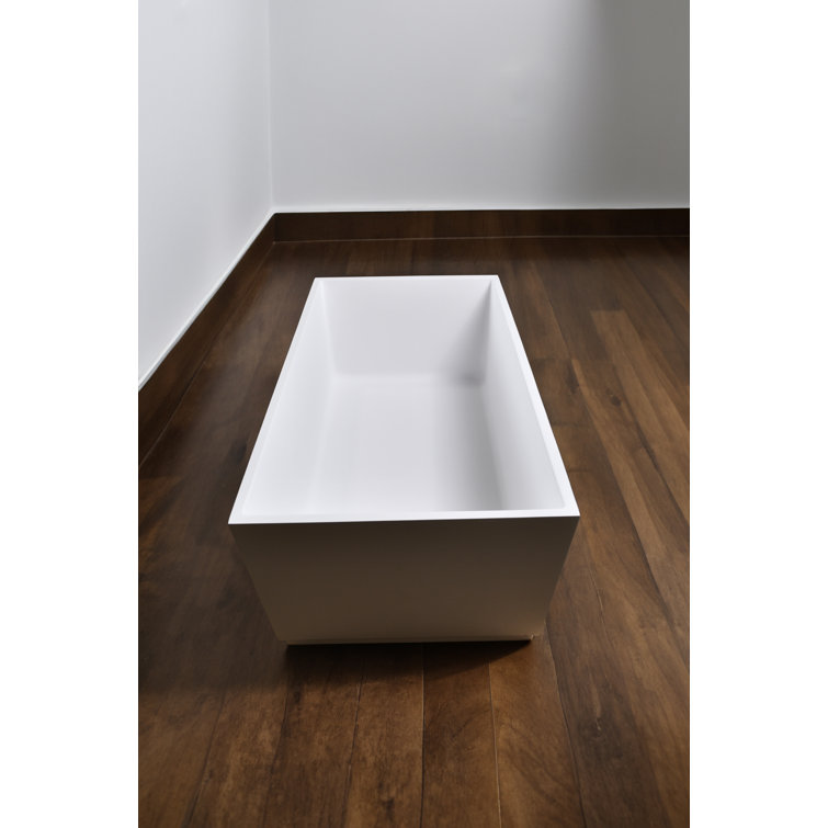 Matte White Acrylic Freestanding Rectangular Soaking Bathtub