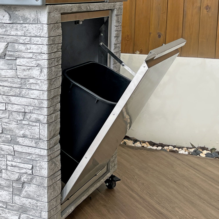 96 Inch Gray Stone Stainless Steel Propane Grill Island with Rotisserie