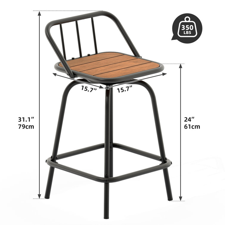 24'' Black and Brown Metal Outdoor Swivel Bar Stools with Plastic Seat