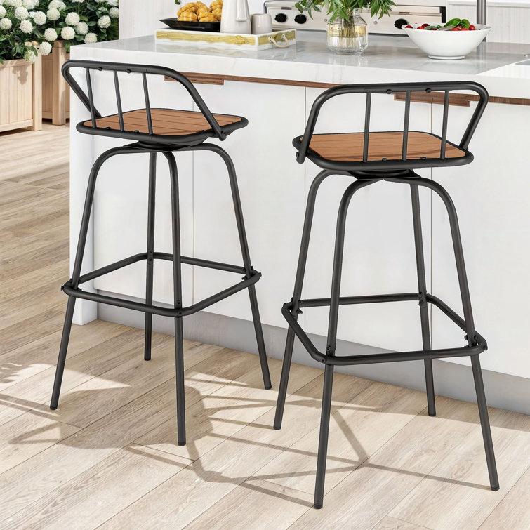 Brown and Black 30'' Industrial Metal Swivel Bar Stools, Set of 2