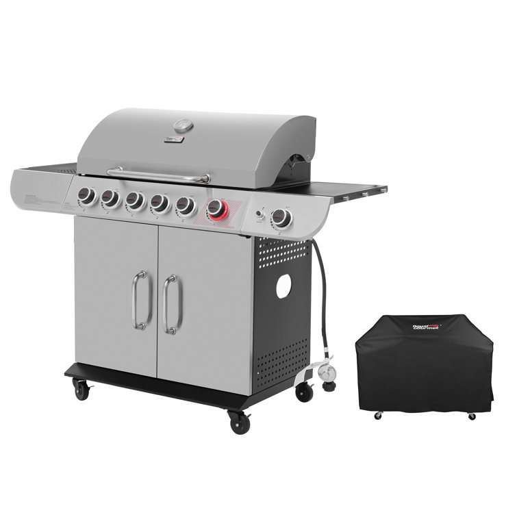 Stainless Steel 6-Burner Propane Gas Grill with Side Burner