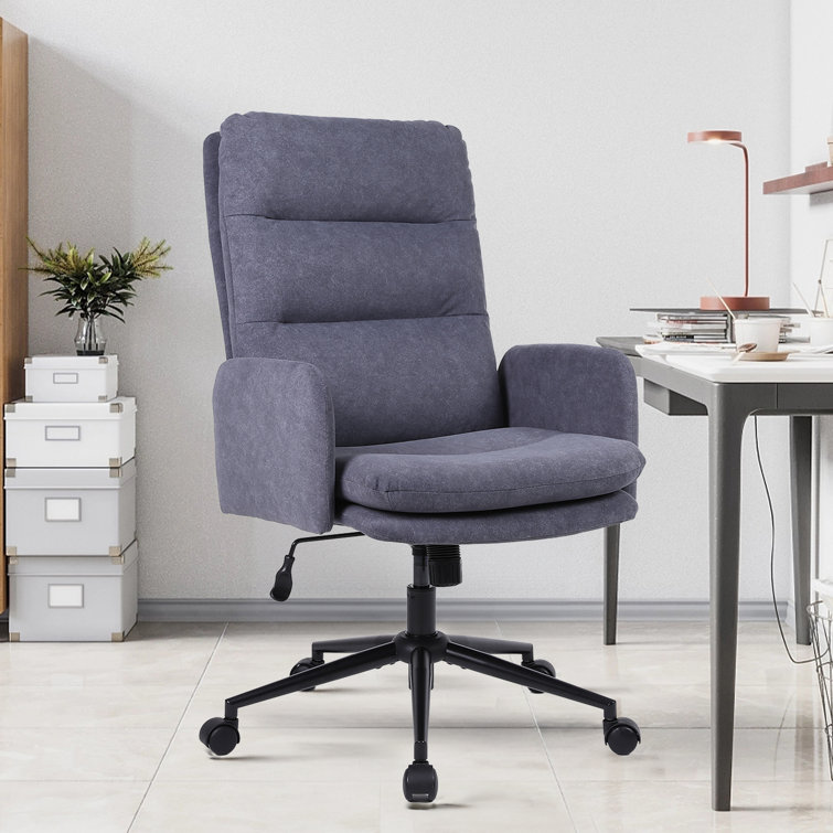 Gray Upholstered High Back Swivel Task Chair with Metal Frame