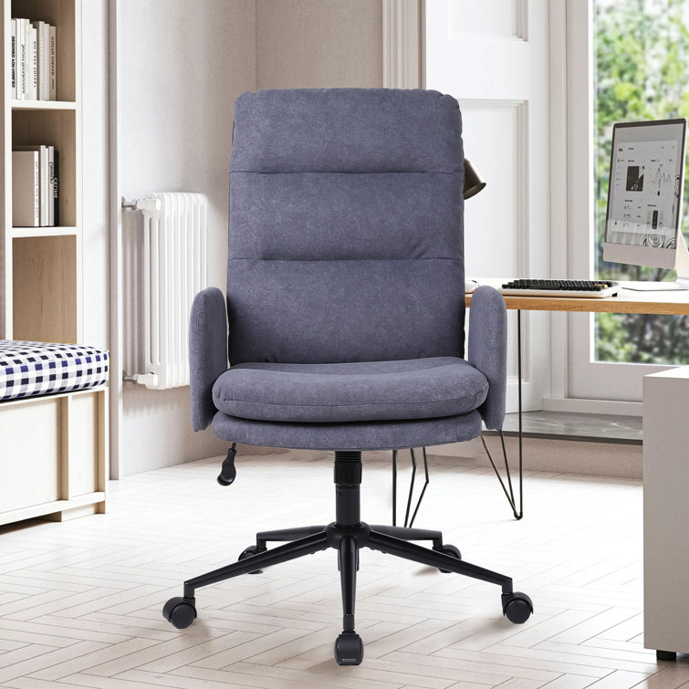 Gray Upholstered High Back Swivel Task Chair with Metal Frame
