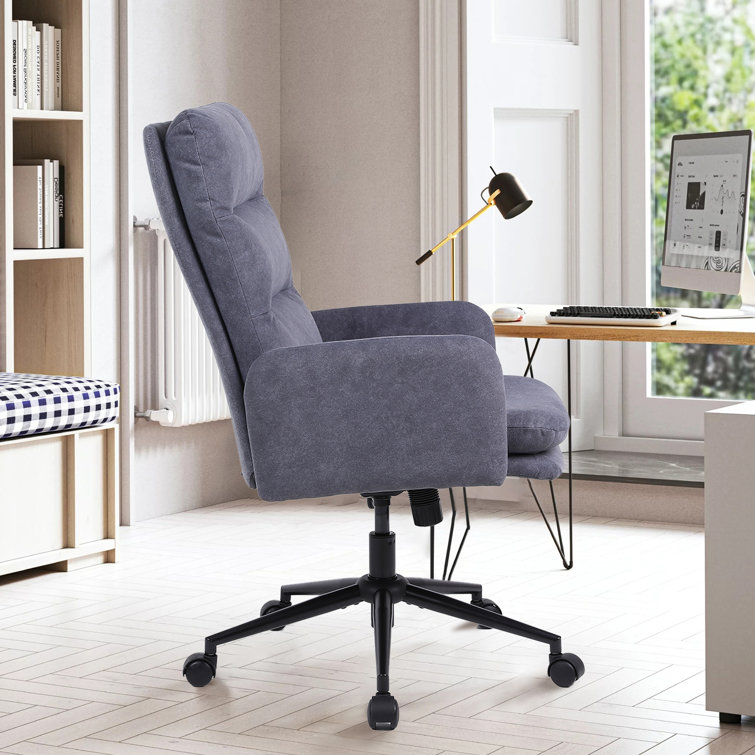 Gray Upholstered High Back Swivel Task Chair with Metal Frame