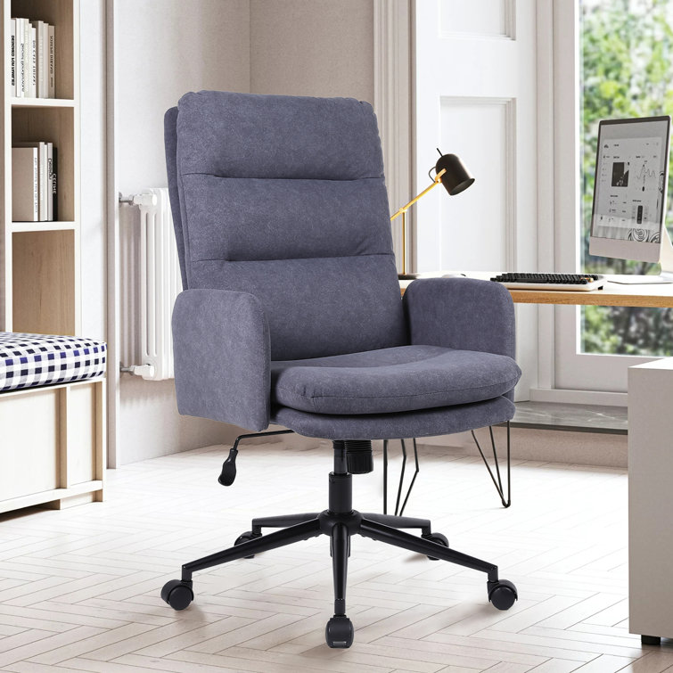 Gray Upholstered High Back Swivel Task Chair with Metal Frame