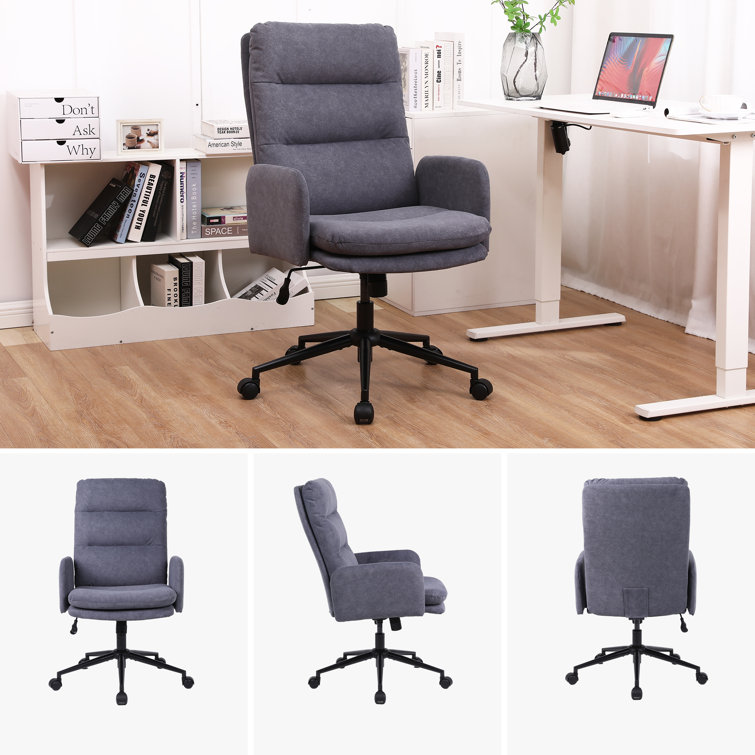 Gray Upholstered High Back Swivel Task Chair with Metal Frame