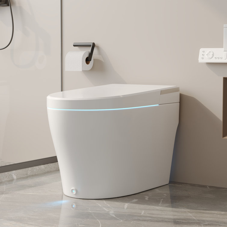 Elongated White Smart Toilet with Heated Seat and Warm Wash