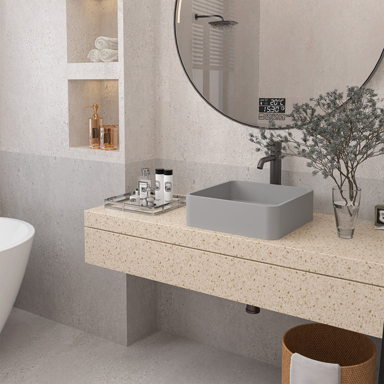 Cold Concrete Gray Ceramic Square Above-Counter Bathroom Sink