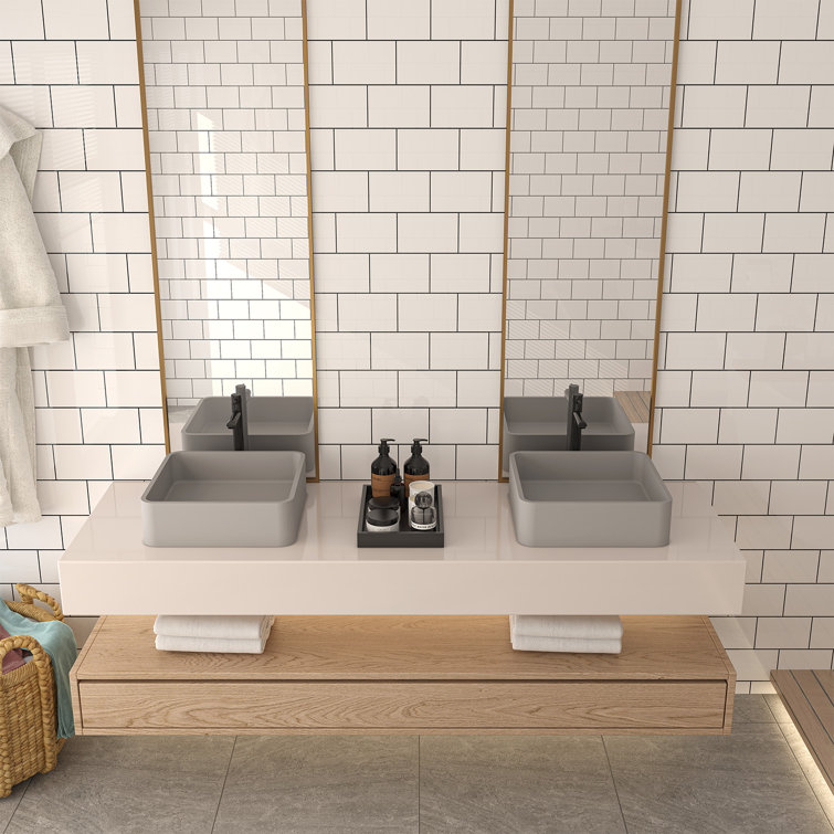 Cold Concrete Gray Ceramic Square Above-Counter Bathroom Sink