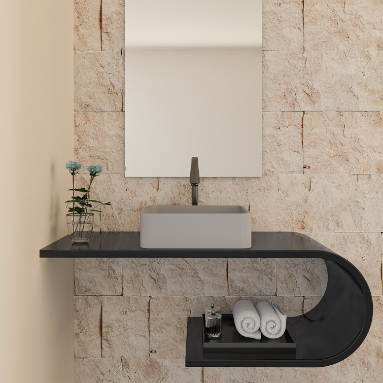Cold Concrete Gray Ceramic Square Above-Counter Bathroom Sink