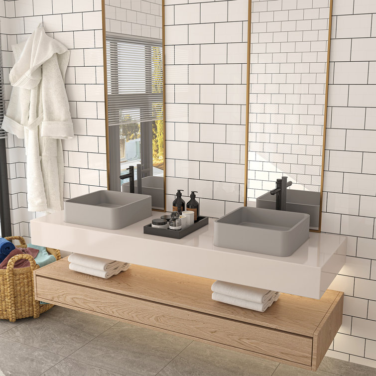 Cold Concrete Gray Ceramic Square Above-Counter Bathroom Sink