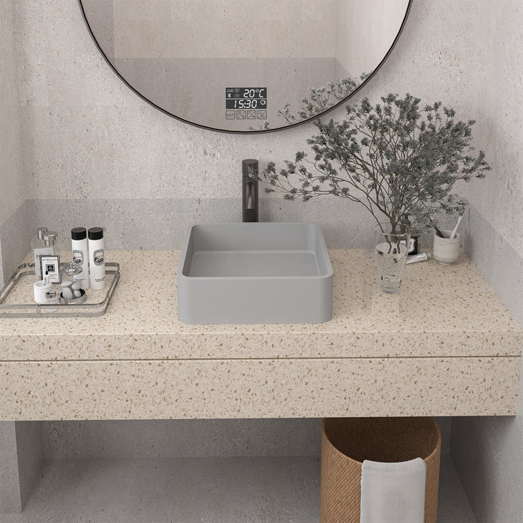 Cold Concrete Gray Ceramic Square Above-Counter Bathroom Sink