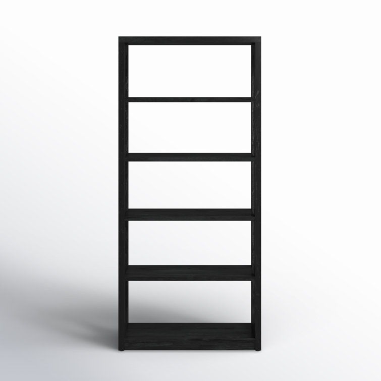 Black Wood Transitional Etagere Bookcase with 4 Shelves