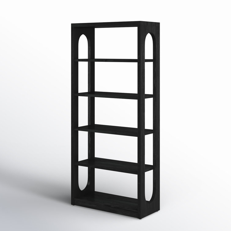 Black Wood Transitional Etagere Bookcase with 4 Shelves