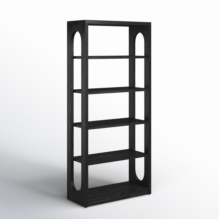 Black Wood Transitional Etagere Bookcase with 4 Shelves