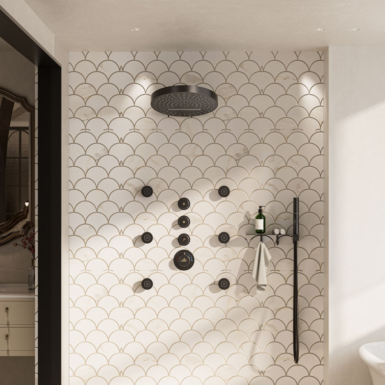 Nickel Dual Head Wall Mounted Shower System with Body Jets