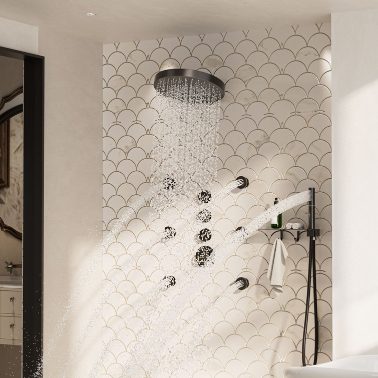 Nickel Dual Head Wall Mounted Shower System with Body Jets