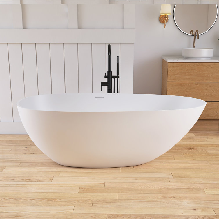 67'' White Solid Surface Freestanding Soaking Bathtub