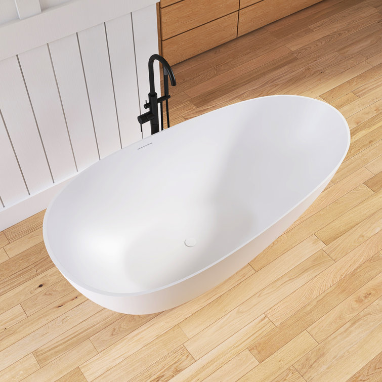 67'' White Solid Surface Freestanding Soaking Bathtub