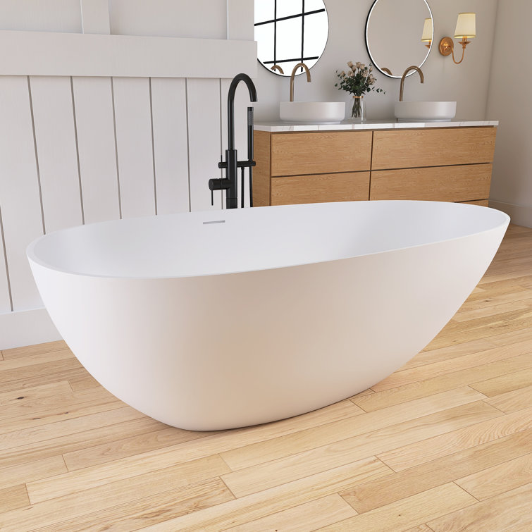 67'' White Solid Surface Freestanding Soaking Bathtub