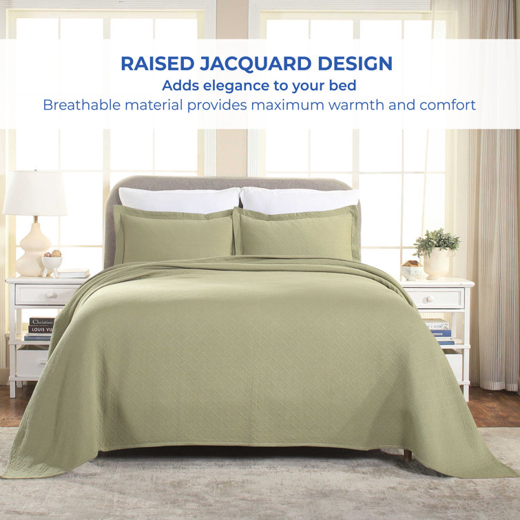Sage Full Cotton Basket Weave Bedspread Set