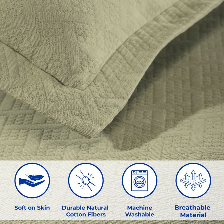 Sage Full Cotton Basket Weave Bedspread Set