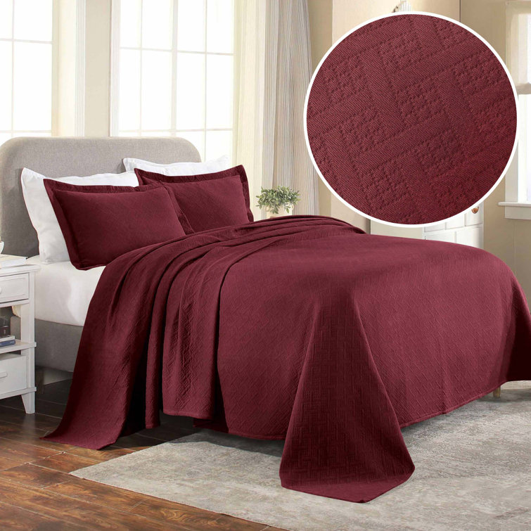 Garnet Twin Cotton Basket Weave Bedspread Set