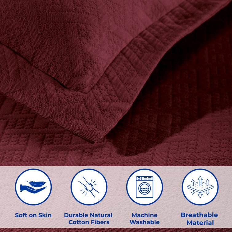 Garnet Twin Cotton Basket Weave Bedspread Set