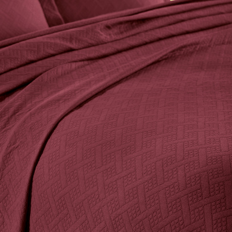 Garnet Twin Cotton Basket Weave Bedspread Set