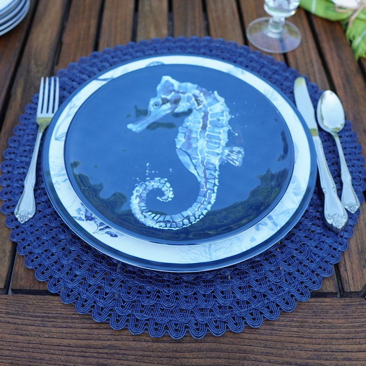 Sea Life Blue Melamine 9" Salad/Dessert Plates Set of 6