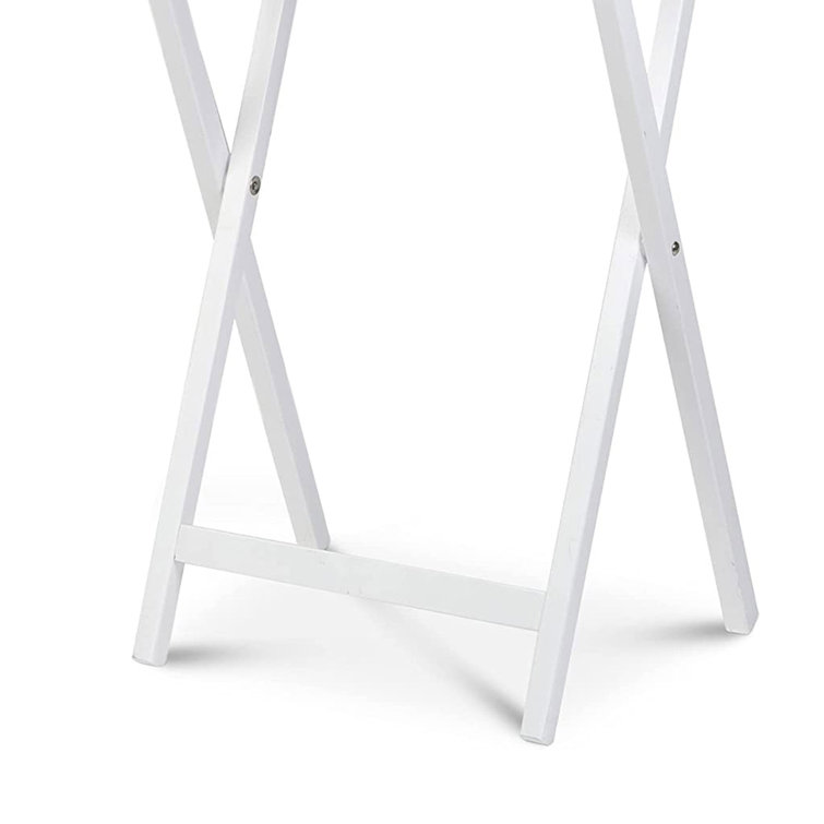 Compact White Solid Rubberwood Folding TV Tray Tables, 2-Piece Set