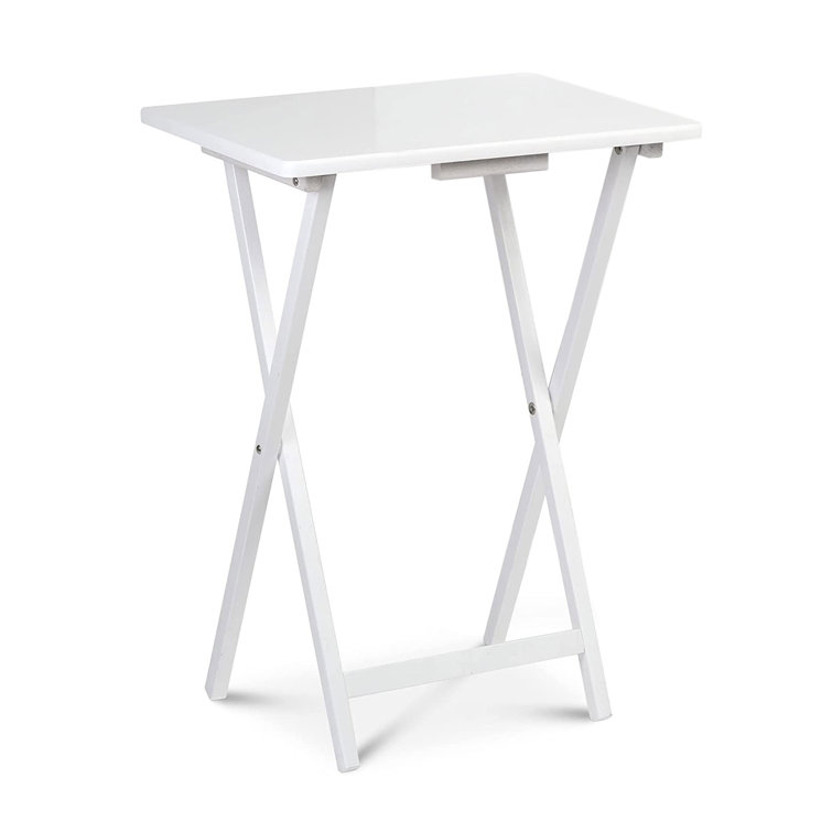 Compact White Solid Rubberwood Folding TV Tray Tables, 2-Piece Set