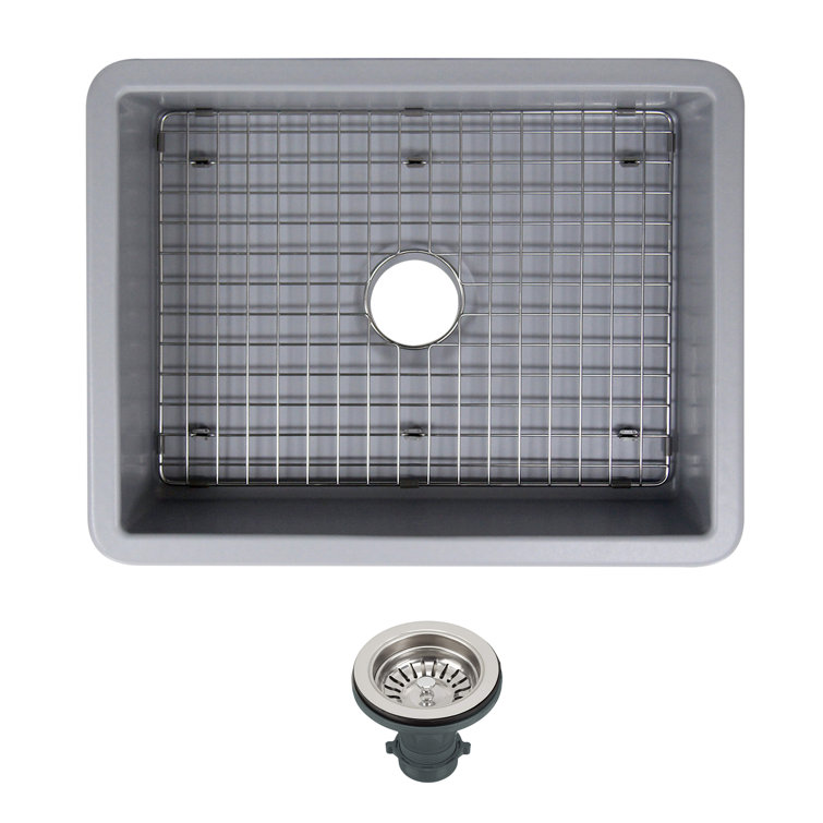 Matte Gray Fireclay Single Bowl Dual Mount Kitchen Sink