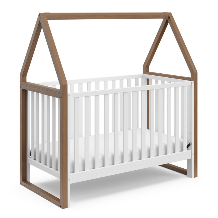 Storkcraft White and Hazelnut 5-in-1 Convertible Crib with Canopy