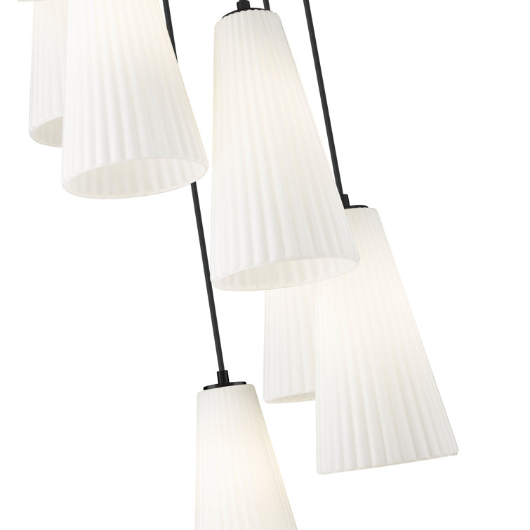 Matte Black 7-Light Chandelier with Frosted Glass Shades