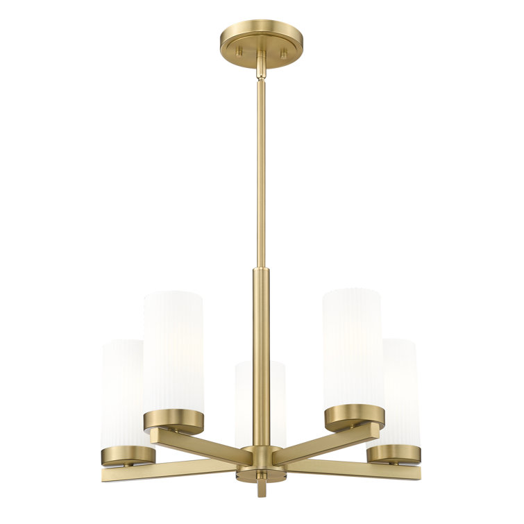 Gold 5-Light Mini Chandelier with Frosted Glass Shades