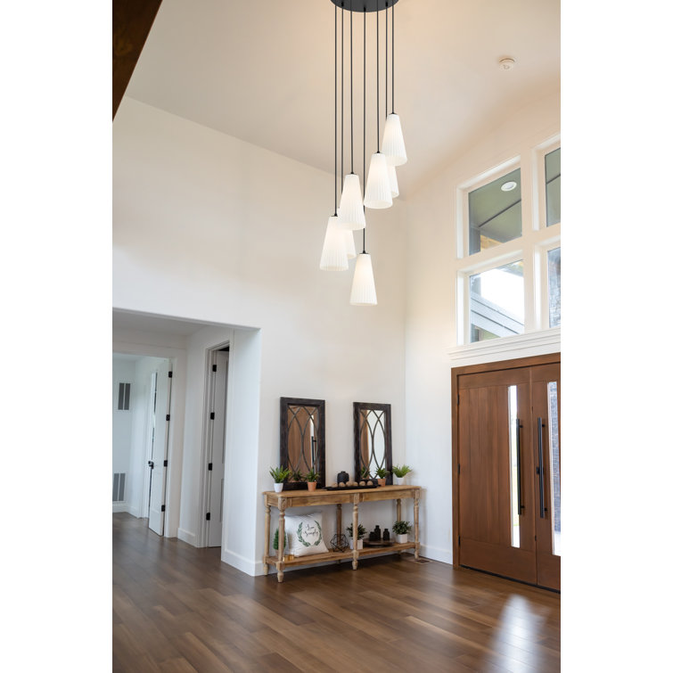 Matte Black 7-Light Chandelier with Frosted Glass Shades